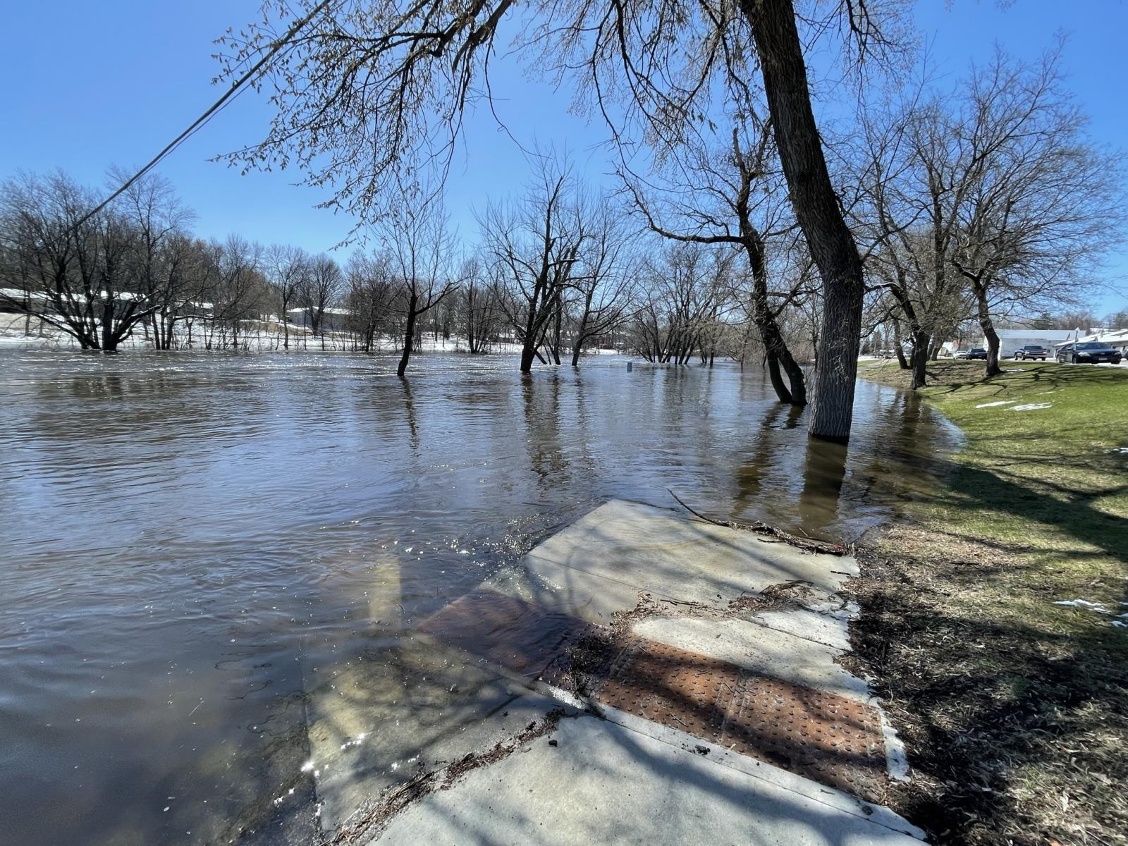 Flooded boat launch on the Crow River