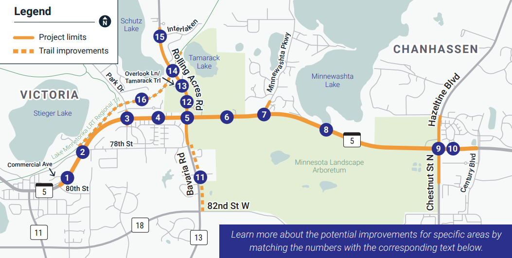 20240614_CarverCounty_Hwy5_Numbered project map