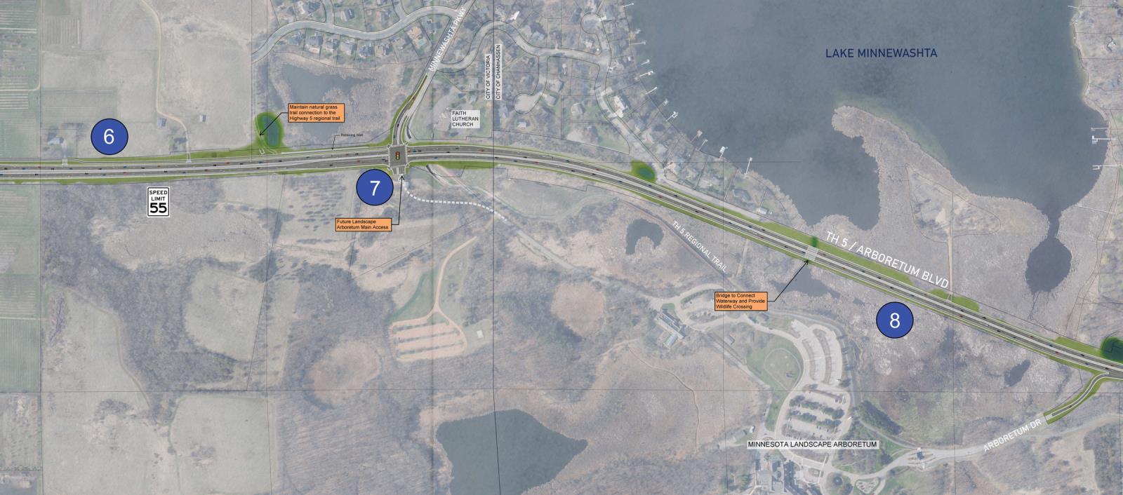 Detailed map of the expansion of Highway 5 from two to four lanes.