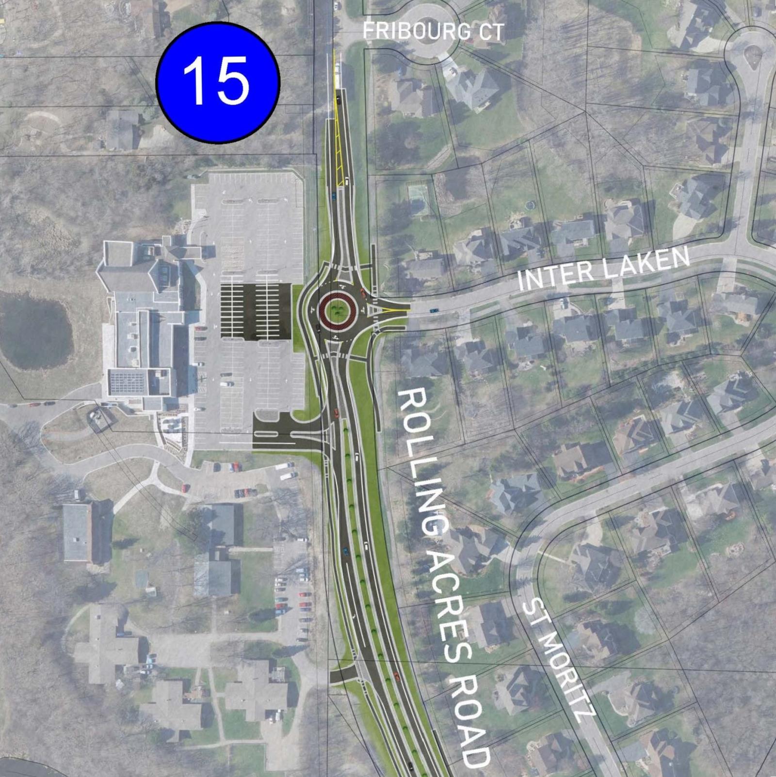 Detailed map of the roundabout at Interlachen.